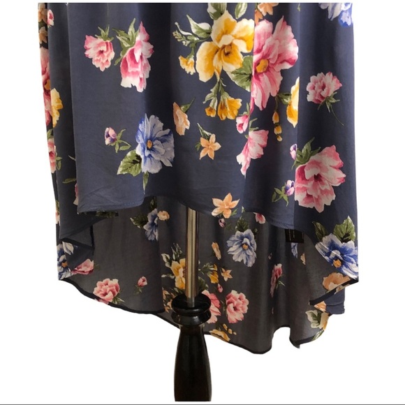 TORRID Blue Pink Yellow Floral Smocked Sun DRESS 4 4X Tie Front Tank hi lo hem - Picture 3 of 12